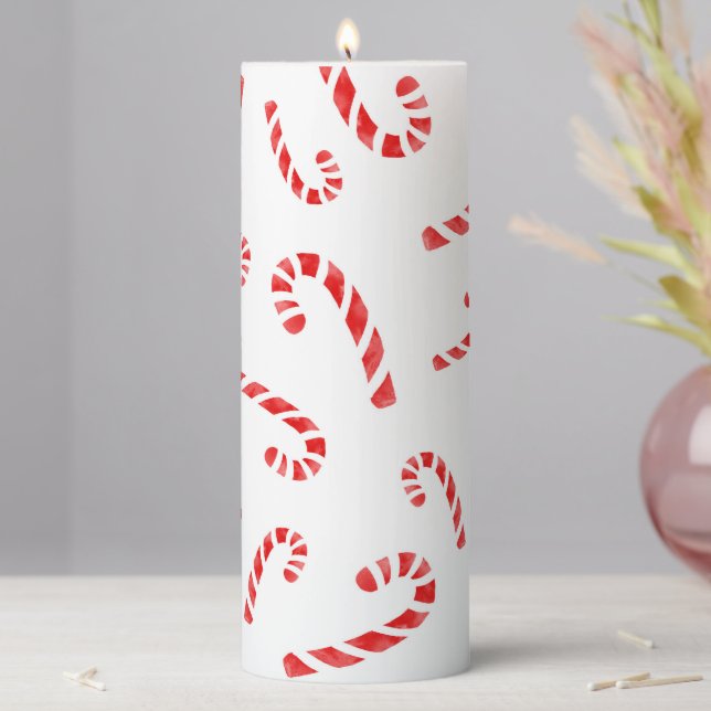 Watercolor Candy Canes Pillar Candle (In Situ)
