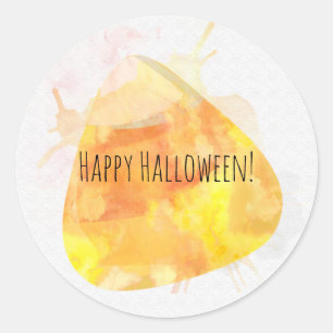 Watercolor Candy Corn Halloween Party Favor Classic Round Sticker