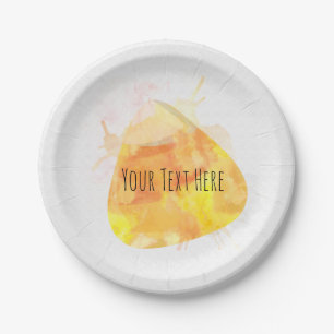 Watercolor Candy Corn Halloween Party Paper Plates