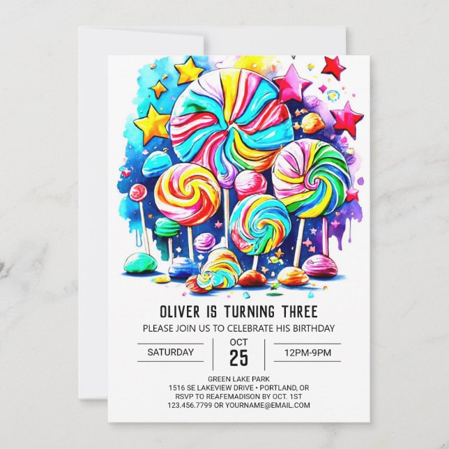 Watercolor Candy Printable Birthday Invitation (Front)