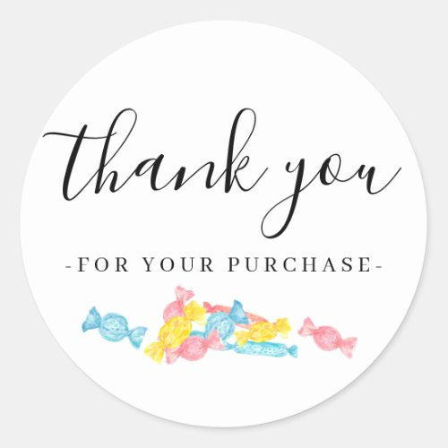 Watercolor Candy Thank You for Your Purchase  Classic Round Sticker
