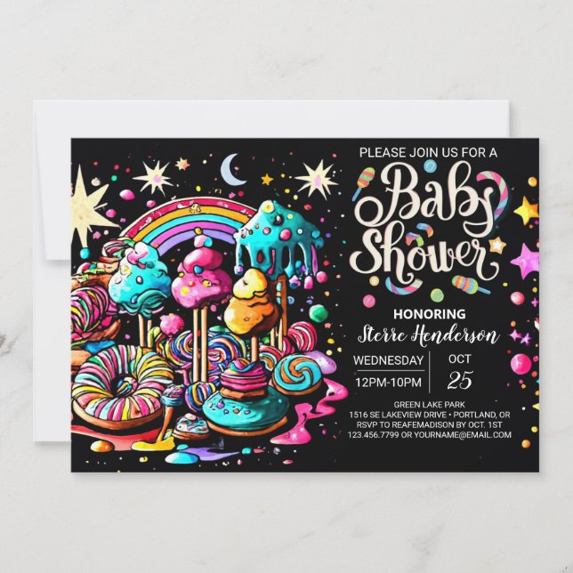 Watercolor Candy Wonderland Baby Shower Invitation (Front)