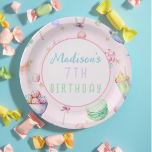 Watercolor Candy Wonderland Pastel Birthday Party Paper Plates