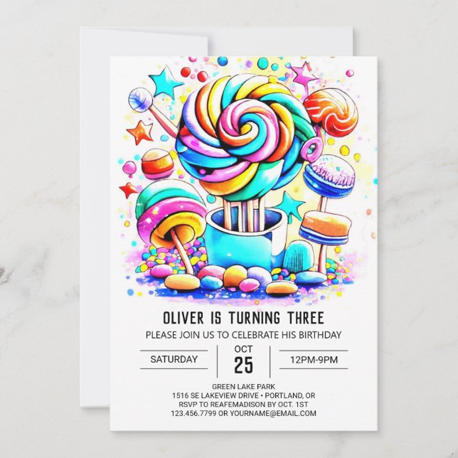Watercolor Candyland Editable Birthday Invitation (Front)