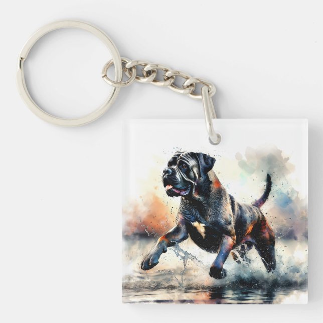 Watercolor Cane Corso dog Keychain (Front)