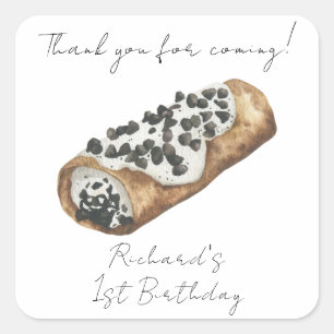 Watercolor Cannoli 1st Birthday Thank You Square Sticker