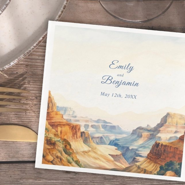 Watercolor Canyon Desert National Park Wedding  Paper Dinner Napkins (Creator Uploaded)