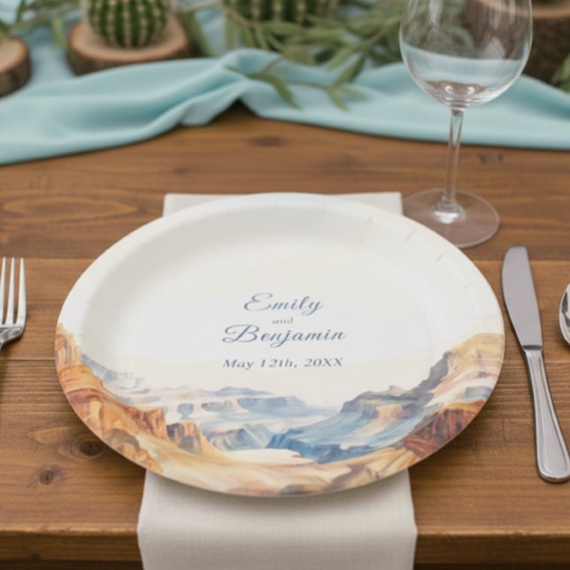 Watercolor Canyon Desert National Park Wedding  Paper Plates (Creator Uploaded)