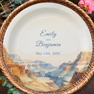 Watercolor Canyon Desert National Park Wedding Paper Plates