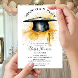 Watercolor cap Graduation Party  Invitation