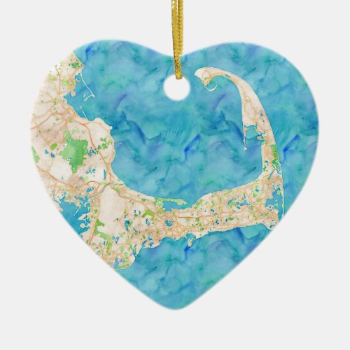 Watercolor Cape Cod Map Ceramic Ornament