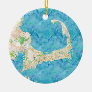 Watercolor Cape Cod Map Ceramic Ornament