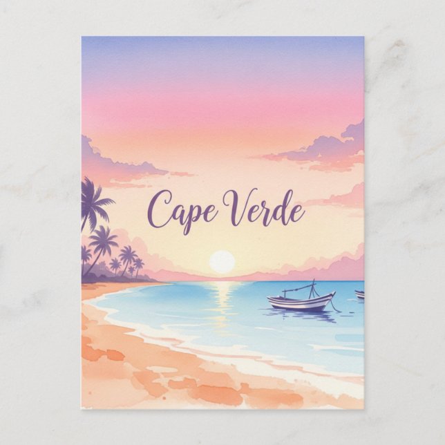 Watercolor Cape Verde Sunset Postcard (Front)