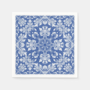 Watercolor Capri Maiolica Blue Portuguese Azulejos Napkins