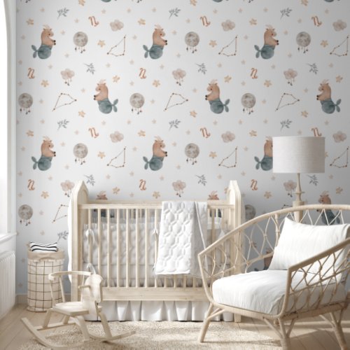 Watercolor Capricorn Zodiac Nursery Wallpaper