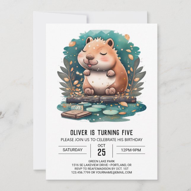 Watercolor Capybara Birthday Invitation (Front)