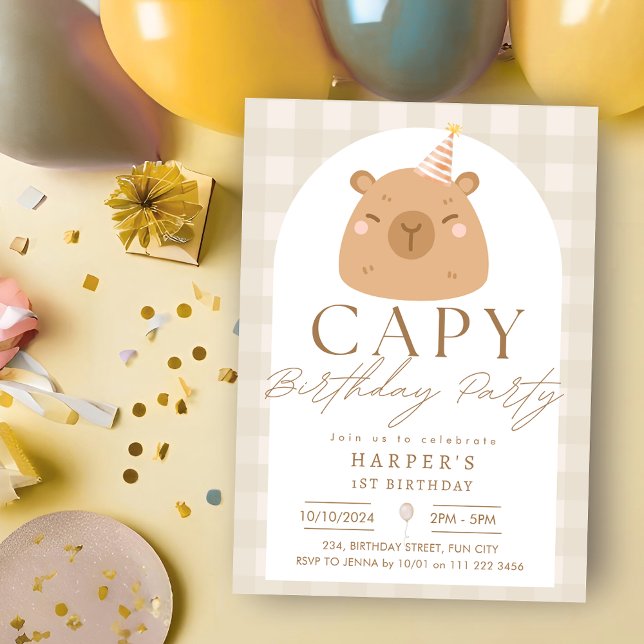 Watercolor Capybara Capy Birthday Neutral Invitation (Watercolor Capybara Capy Birthday Neutral Invitation)