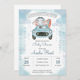 Watercolor car elephant Baby Shower Invitation