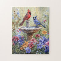Watercolor Cardinal and Blue Jay