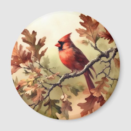 Watercolor Cardinal and Fall Leaves Magnet