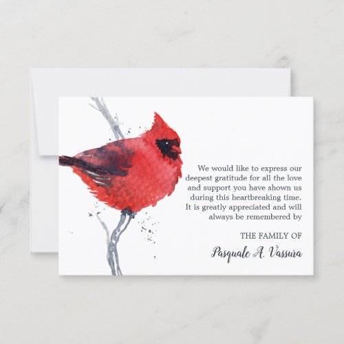 Watercolor Cardinal Bird Funeral Thank You Card