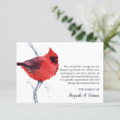 Watercolor Cardinal Bird Funeral Thank You Card | Zazzle