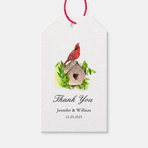 Watercolor Cardinal bird Holiday wedding  Gift Tags