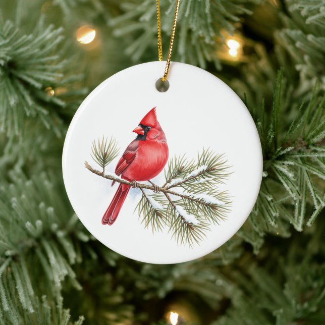 Watercolor Cardinal Bird Lover Christmas Holiday Ceramic Ornament (Tree)