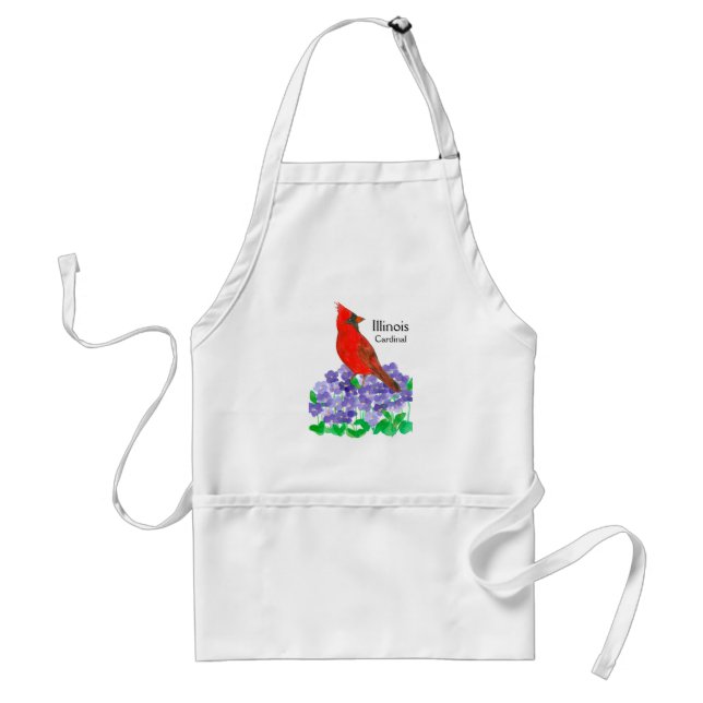 Watercolor Cardinal Bird Wood Violet Flowers Adult Apron (Front)