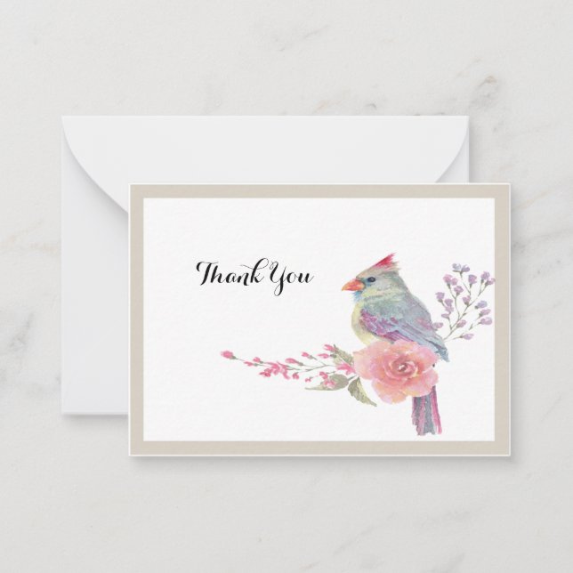 Watercolor Cardinal Bird Wreath Thank You Card (Front)