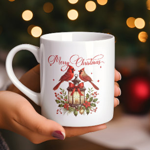 Watercolor Cardinal Birds on Christmas Lantern Coffee Mug