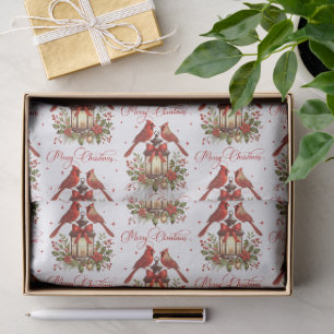 Watercolor Cardinal Birds on Christmas Lantern Tissue Paper