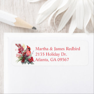 Watercolor Cardinal Christmas Label