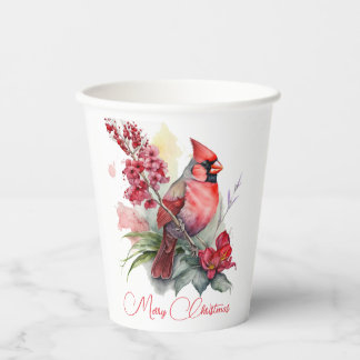 Watercolor Cardinal Christmas Paper Cups