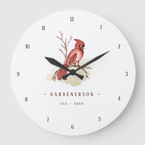 Watercolor Cardinal Custom Large Clock