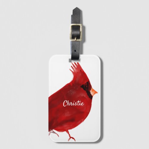 Watercolor cardinal deep rich red saturated   luggage tag