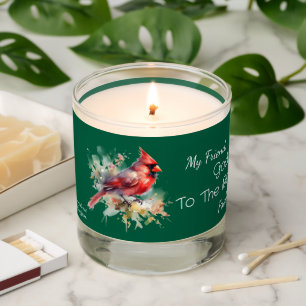 Watercolor Cardinal Green Bible Verse Personalize Scented Candle