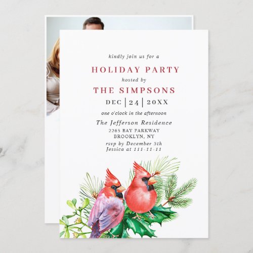 Watercolor Cardinal Holiday Christmas Party PHOTO Invitation