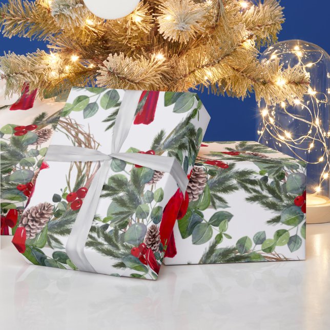 Watercolor Cardinal Holly Berries Christmas Art Wrapping Paper (Holidays)