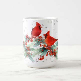 Watercolor Cardinal on Branches Silver Accents Cof Coffee Mug