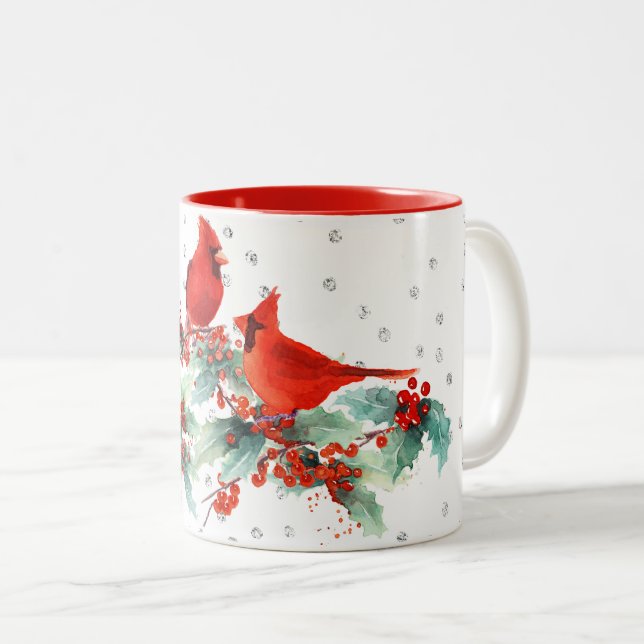Watercolor Cardinal on Branches Silver Accents Two-Tone Coffee Mug | Zazzle