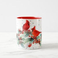 Watercolor Cardinal on Branches Silver Accents Two-Tone Coffee Mug