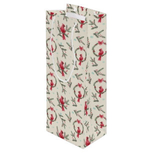 Watercolor Cardinal Pine Christmas Gift Bag
