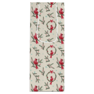 Watercolor Cardinal Pine Christmas Gift Bag