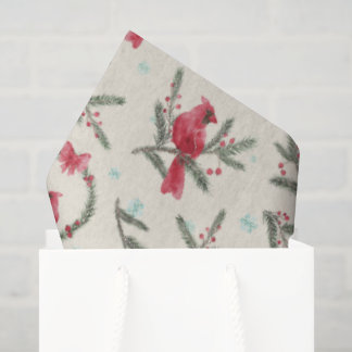 Watercolor Cardinal Pine Christmas Tissue Paper