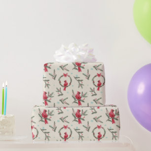 Watercolor Cardinal Pine Christmas Wrapping Paper