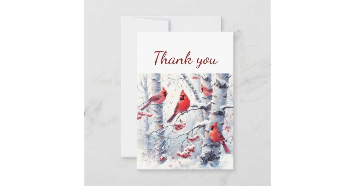 Watercolor Cardinal Red Bird Wildlife Nature Thank You Card | Zazzle