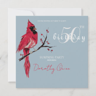 Watercolor Cardinal Surprise Birthday Party Invitation