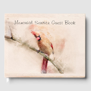 Watercolor Cardinal Sympathy In Memory Guest Book