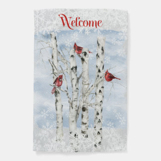 Watercolor Cardinals & Snow Personalize Garden Flag